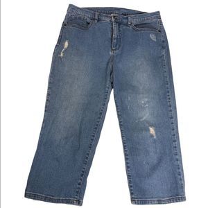 Denim & Co Distressed Denim Capri Clam Digger Pants - Size 12